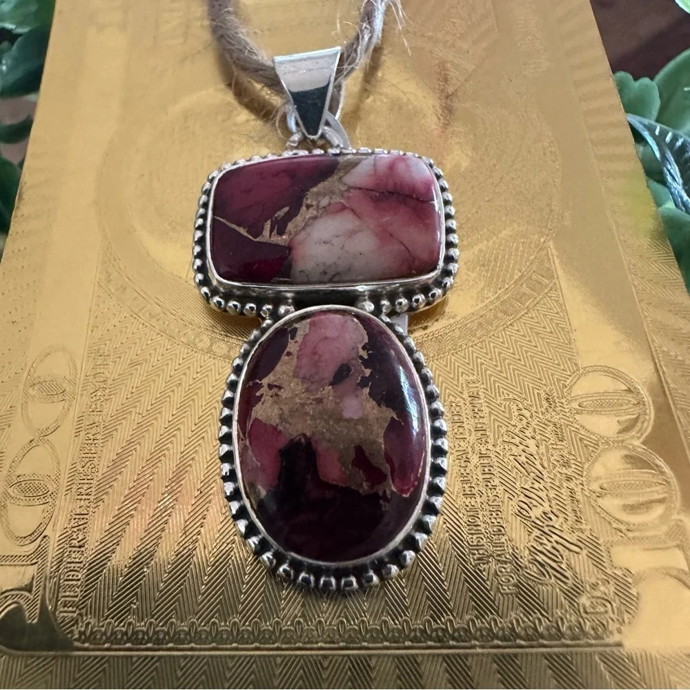 Brand New Sterling Silver 925 Red Rose Dahlia Double Stone Pendant Necklace - Picture 6 of 9